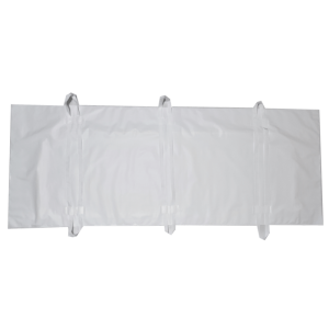 PEVA body bag, white, with an envelope-style zipper and six external handles