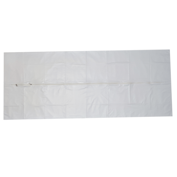 Lightweight body bag, with a straight zipper in the middle, no handles, made of PVC