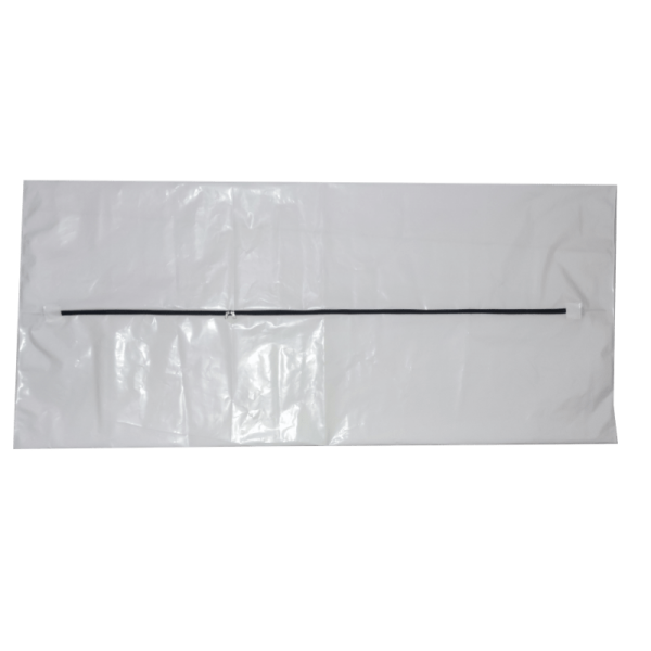 LDPE body bag, white with a black straight zipper in the middle-BR38