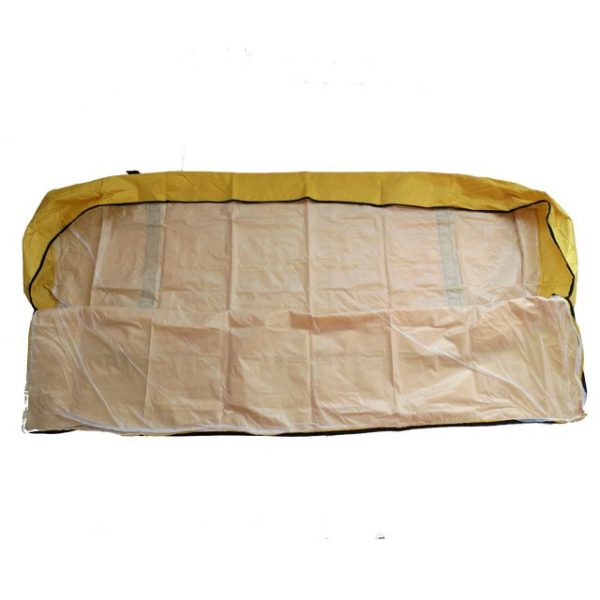 Light Yellow waterproof coffin-style double-layer body bag, with a circular zipper and four handles